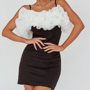 Selfie Leslie Prima Tulle Neckline Mini Dress Black/Grey